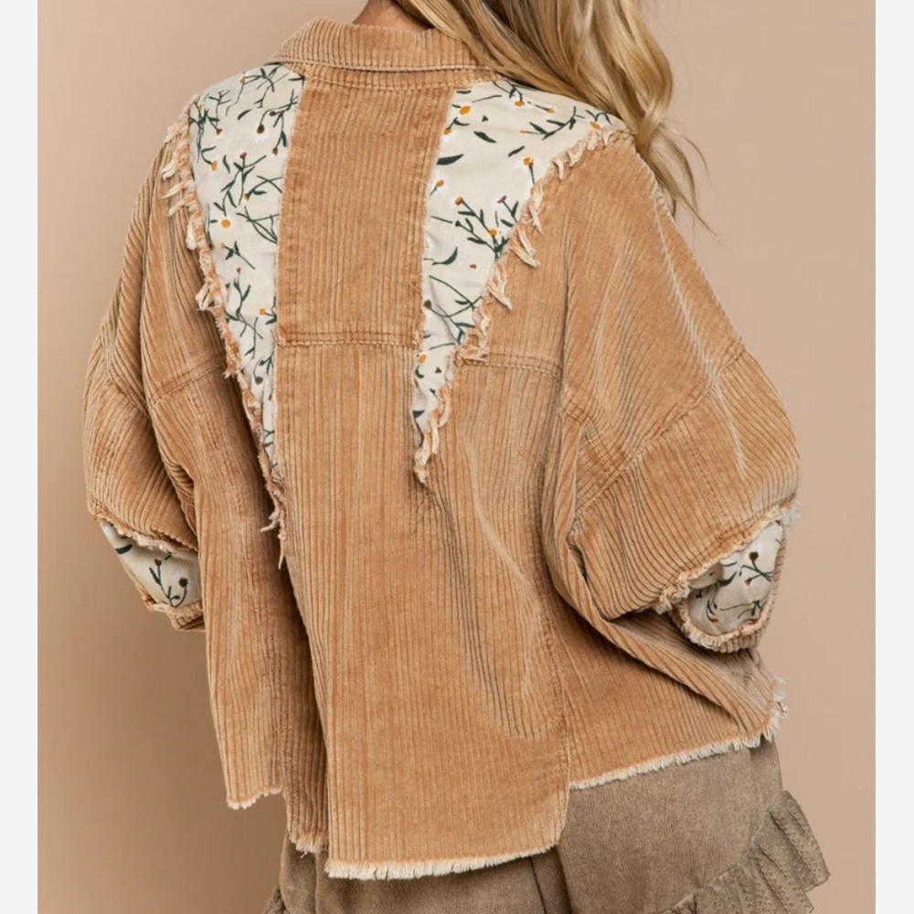 POL Tan Brown Corduroy Floral Patch Jacket S - Picture 11 of 16